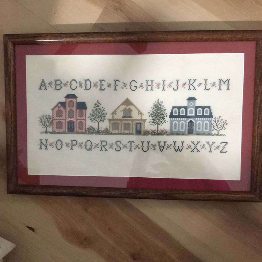 Cross-stitch vintage Alphabet framed & matted picture. - Picture 3 of 12